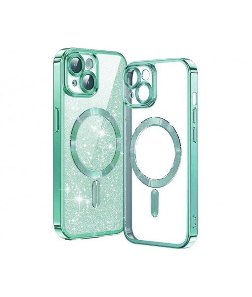 Husa iPhone 15, Crystal Glitter MagSafe cu Protectie La Camere, Light Green